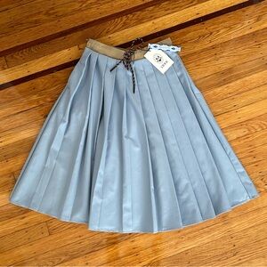 Cider Light Blue Pleated Skirt with Tan Waistband